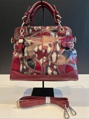 Buxton Red Multicolor Patterned Leather Satchel